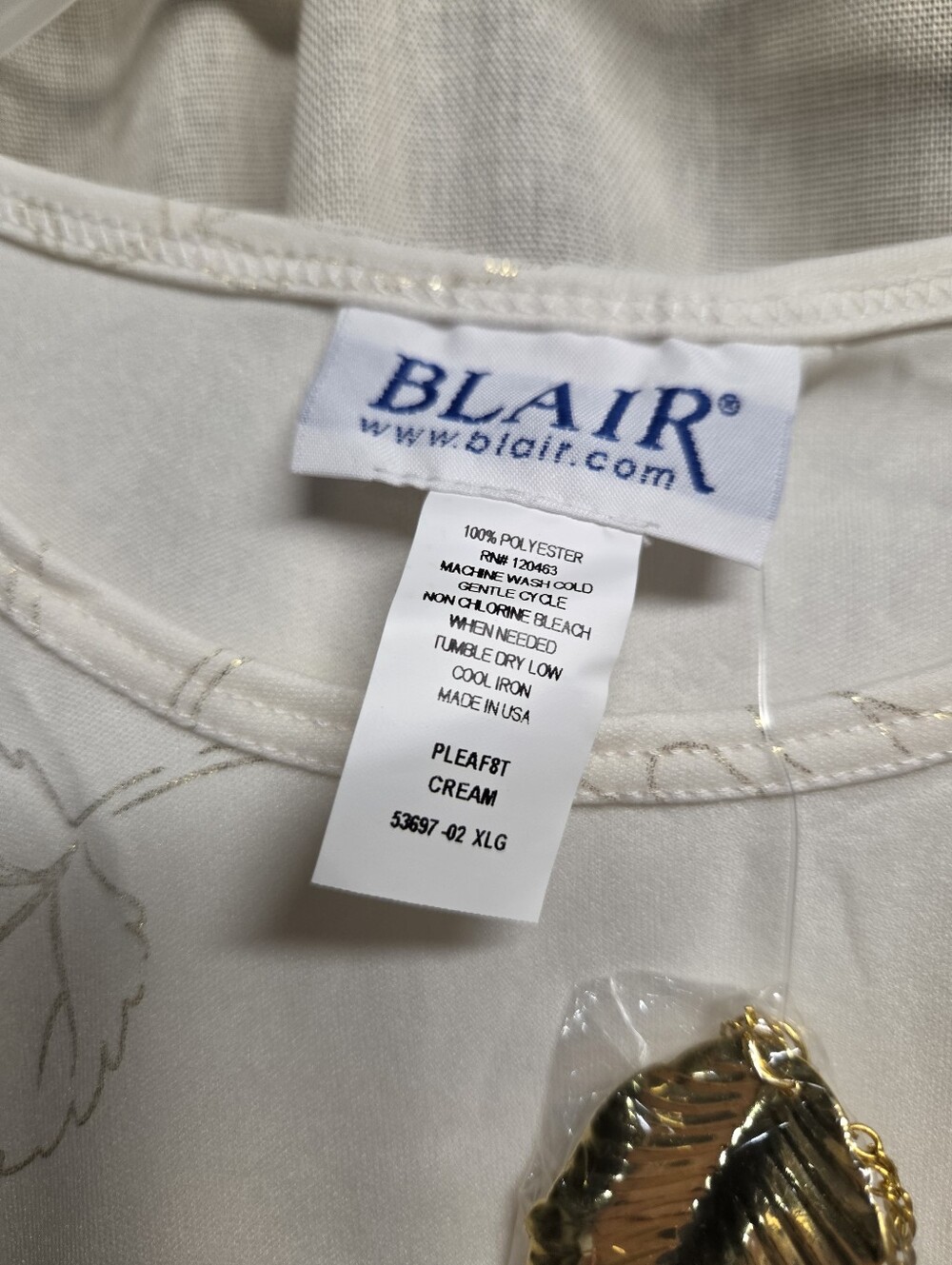 Blair Cream With Gold Printed Leaves Blouse-Gold Leaf Charm Necklace